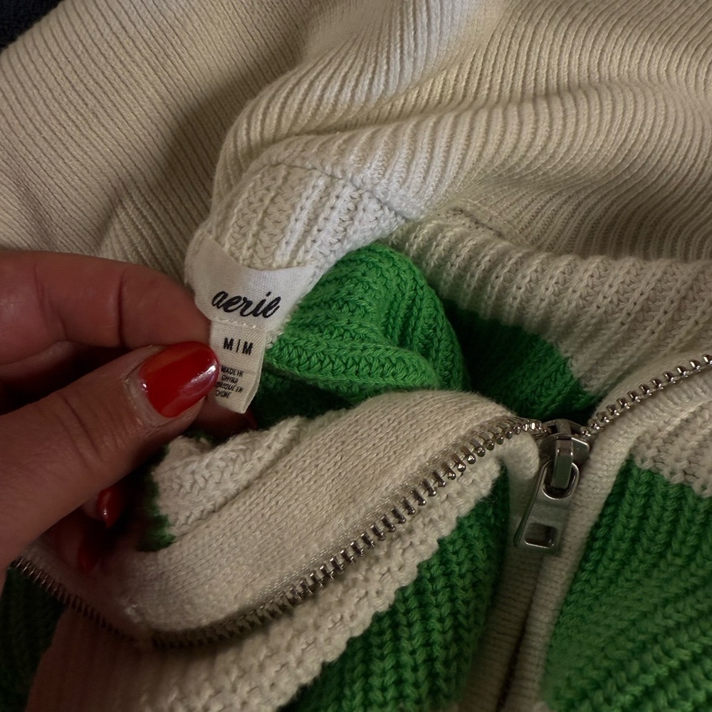 Aerie White and Green Women's Cardigan